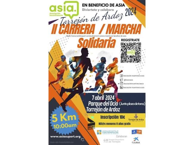 Torrejón de Ardoz acogerá este domingo, 7 de abril, la II carrera solidaria a favor de la Asociación de Incontinencia ASIA con el objetivo de dar visibilidad a esta patología fecal y urinaria