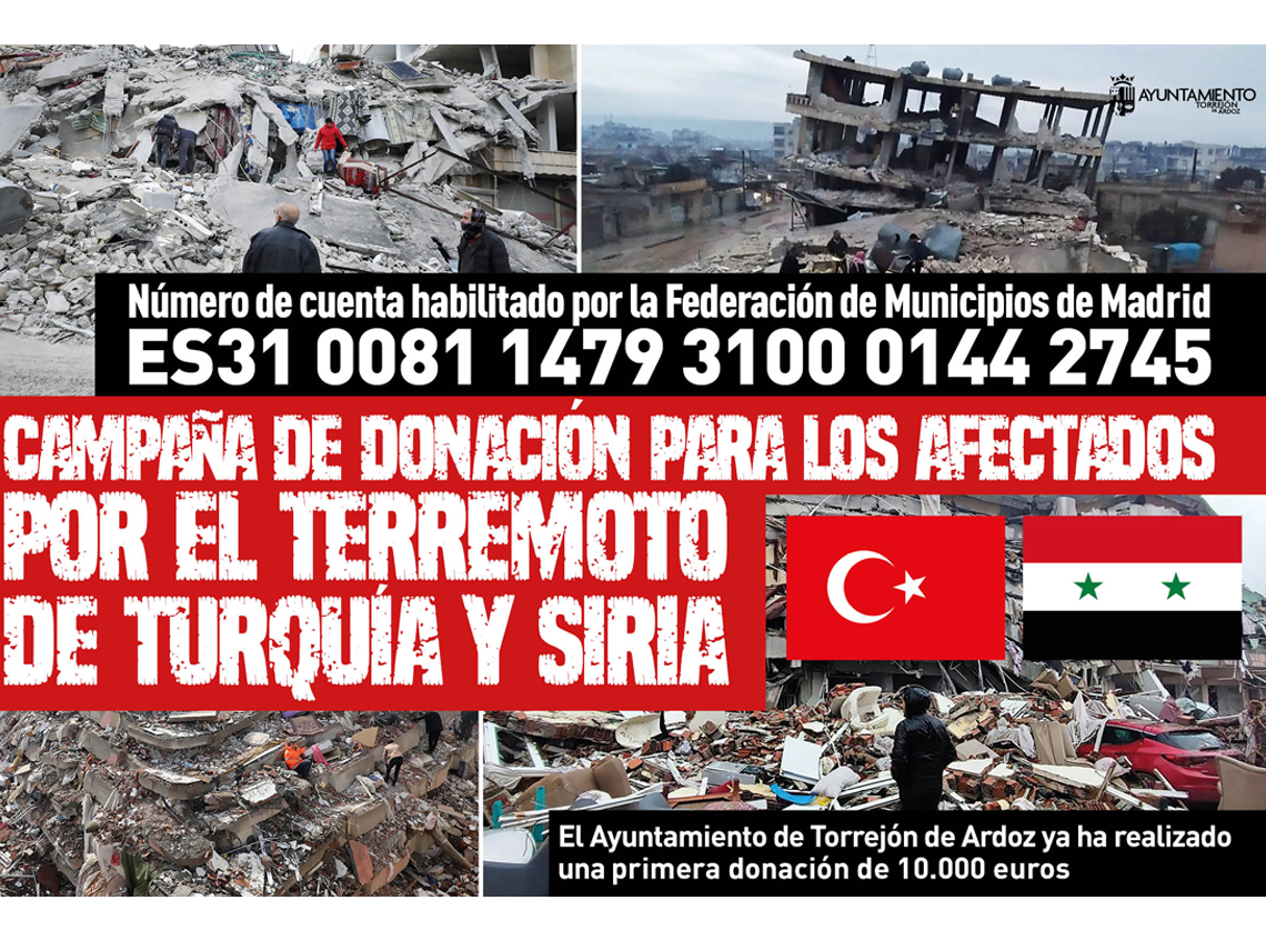 El Ayuntamiento destina 10.000 € como ayuda a los afectados por el terremoto en Turquía y Siria