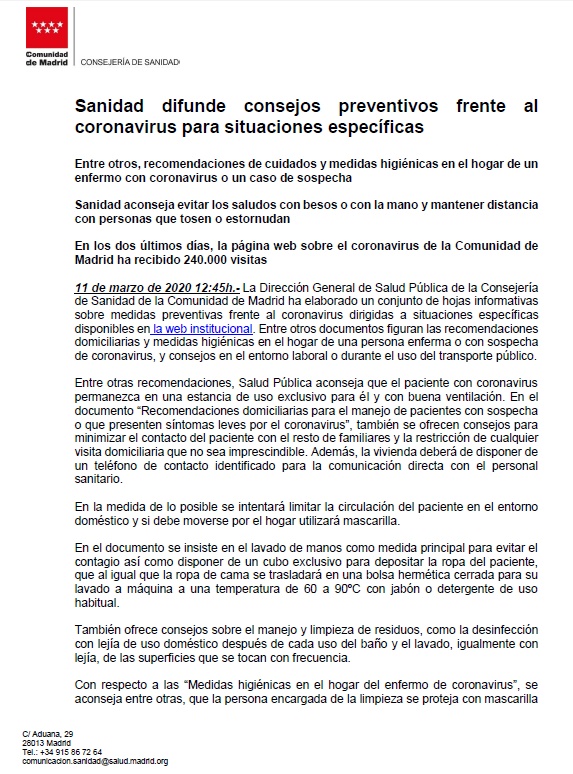 Consejos coronavirus