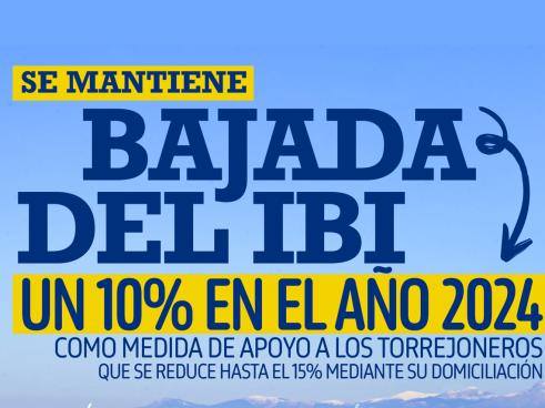 El alcalde, Alejandro Navarro Prieto, mantiene la bajada del IBI un 10% en el año 2024, que se amplía al 15% para aquellos torrejoneros que lo domicilien