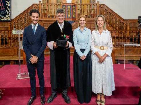 De izquierda a derecha, el alcalde, Alejandro Navarro Prieto; el rector de la UAH, Carmelo García; la alcaldesa de Alcalá de Henares, Judith Piquet y la alcaldesa de Guadalajara, Ana Guarinos