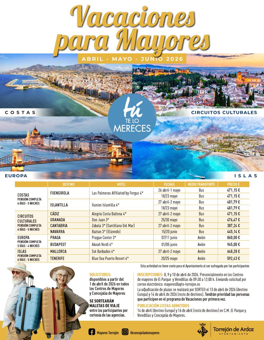 Programa Vacaciones Mayores 2026 Torrejón de Ardoz