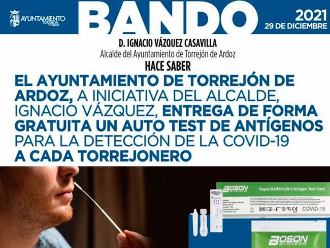 El Ayuntamiento de Torrejón de Ardoz, a iniciativa del alcalde, Ignacio Vázquez, entrega de forma gratuita, un auto test de antígenos para la detección de la COVID-19 a cada torrejonero