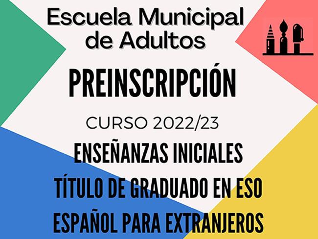 Abierto el plazo de preinscripción de la Escuela Municipal de Adultos para el curso 2023-24