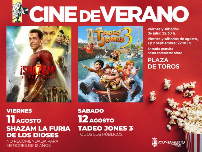 El Cine de Verano continúa este fin de semana con “Shazam, la furia de los dioses”, el viernes 11, y “Tadeo Jones 3. La tabla esmeralda”, el sábado 12 de agosto
