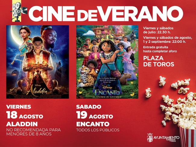 El Cine de Verano continúa este fin de semana con “Aladdin”, el viernes 18, y “Encanto”, el sábado 19 de agosto