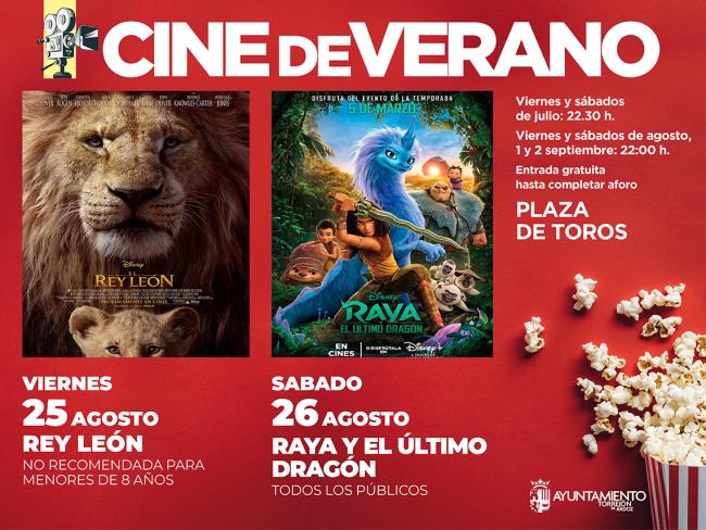 El Cine de Verano continúa este fin de semana con “El Rey León”, el viernes 25, y “Raya y el último dragón”, el sábado 26 de agosto
