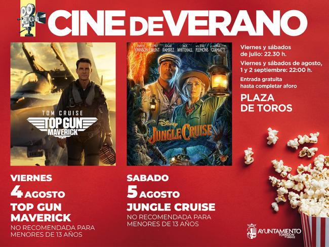 El Cine de Verano continúa este fin de semana con “Top Gun: Maverick”, el viernes 4, y “Jungle Cruise”, el sábado 5 de agosto