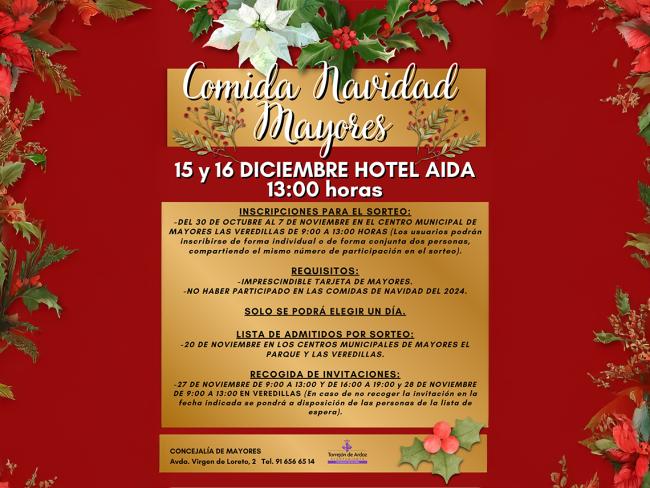 El Ayuntamiento de Torrejón de Ardoz organiza comidas navideñas para los mayores de la ciudad los días 15 y 16 de diciembre