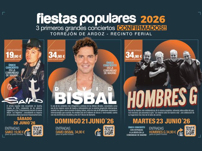 Los grandes conciertos de David Bisbal, Hombres G y Saiko en las Fiestas Populares 2026